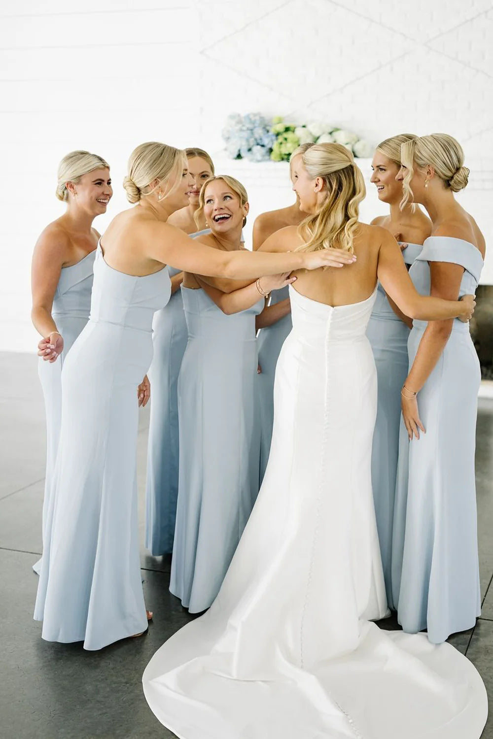 Vestido de novia para invitada/Vestido elegante de un solo hombro azul cielo largo para dama de honor/Vestido formal